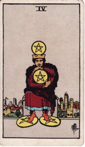 Tarot Card Meanings: All 78 Cards 68 Four of Pentacles tarot card