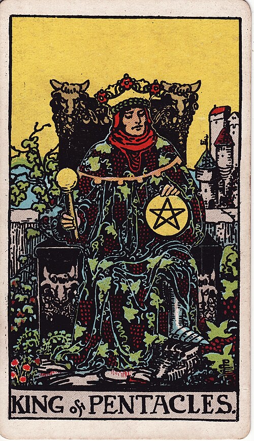 King of Pentacles Meaning: Love, Money & Leadership 1 King of Pentacles tarot card, illustrated by Pamela Colman Smith in the original Rider–Waite–Smith deck