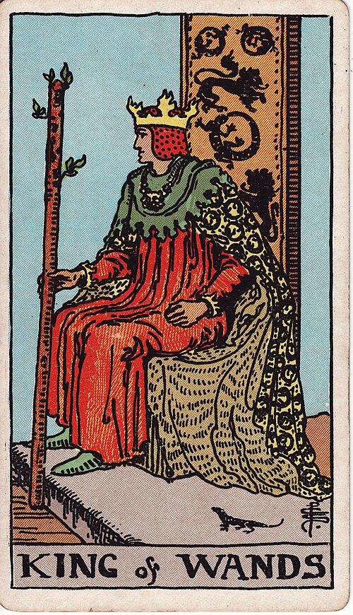 King of Wands Meaning: Upright, Reversed, Love & Career 1 King of Wands tarot card, illustrated by Pamela Colman Smith in the original Rider–Waite–Smith deck