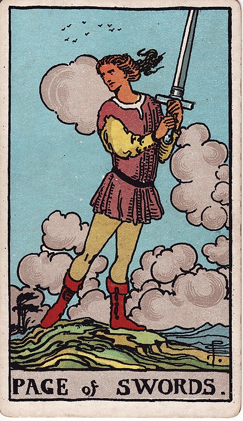 Page of Swords Meaning: Curiosity, Love, and Reversed 1 Page of Swords tarot card, illustrated by Pamela Colman Smith in the original Rider–Waite–Smith deck