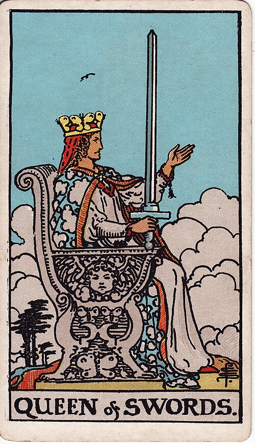 Queen of Swords Meaning: Boundaries, Love, and Reversed 1 Queen of Swords tarot card, illustrated by Pamela Colman Smith in the original Rider–Waite–Smith deck