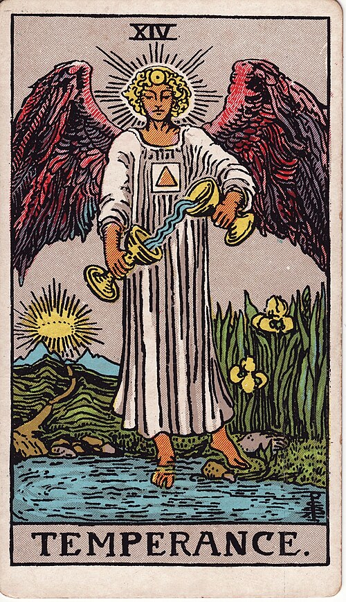 Temperance Tarot Card Meaning: Love, Career & Balance 1 Temperance tarot card, illustrated by Pamela Colman Smith in the original Rider–Waite–Smith deck