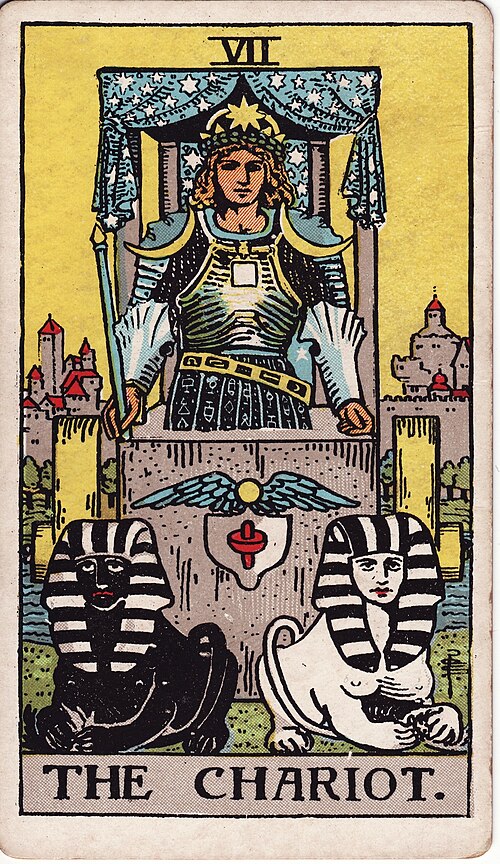 The Chariot Tarot Card Meaning: Love, Career & Reversed 1 The Chariot tarot card, illustrated by Pamela Colman Smith in the original Rider–Waite–Smith deck