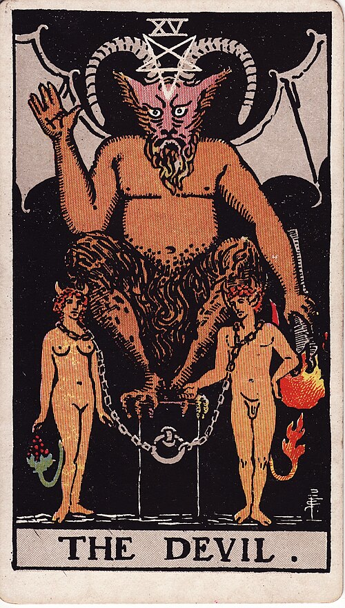 The Devil Tarot Card Meaning: Love, Career & Freedom 1 The Devil tarot card, illustrated by Pamela Colman Smith in the original Rider–Waite–Smith deck