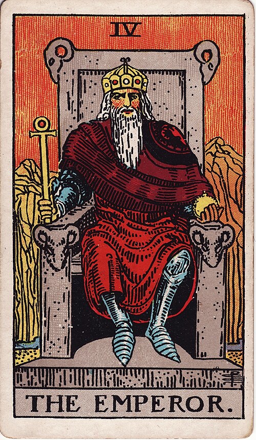The Emperor Tarot Card Meaning: Love, Work & Reversed 1 The Emperor tarot card, illustrated by Pamela Colman Smith in the original Rider–Waite–Smith deck