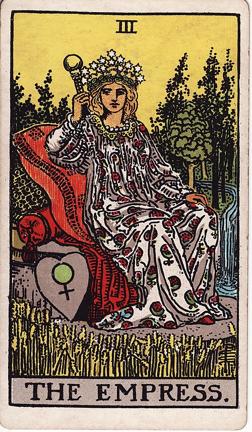 The Empress Tarot Card Meaning: Love, Growth & Reversed 1 The Empress tarot card, illustrated by Pamela Colman Smith in the original Rider–Waite–Smith deck