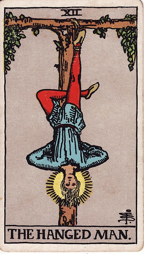 The Hanged Man Tarot Meaning: Love, Career & More 1 The Hanged Man tarot card, illustrated by Pamela Colman Smith in the original Rider–Waite–Smith deck