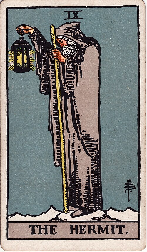 The Hermit Tarot Card Meaning: Love, Guidance & Reversed 1 The Hermit tarot card, illustrated by Pamela Colman Smith in the original Rider–Waite–Smith deck