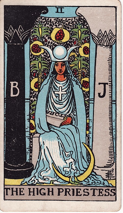 The High Priestess Tarot Meaning: Love & Reversed 1 The High Priestess tarot card, illustrated by Pamela Colman Smith in the original Rider–Waite–Smith deck