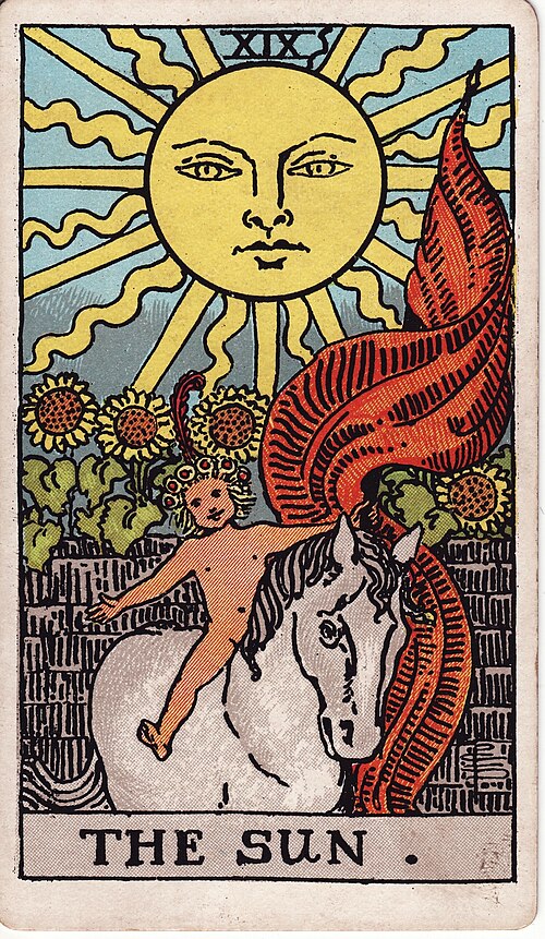 The Sun Tarot Card Meaning: Joy, Love & Career 1 The Sun tarot card, illustrated by Pamela Colman Smith in the original Rider–Waite–Smith deck